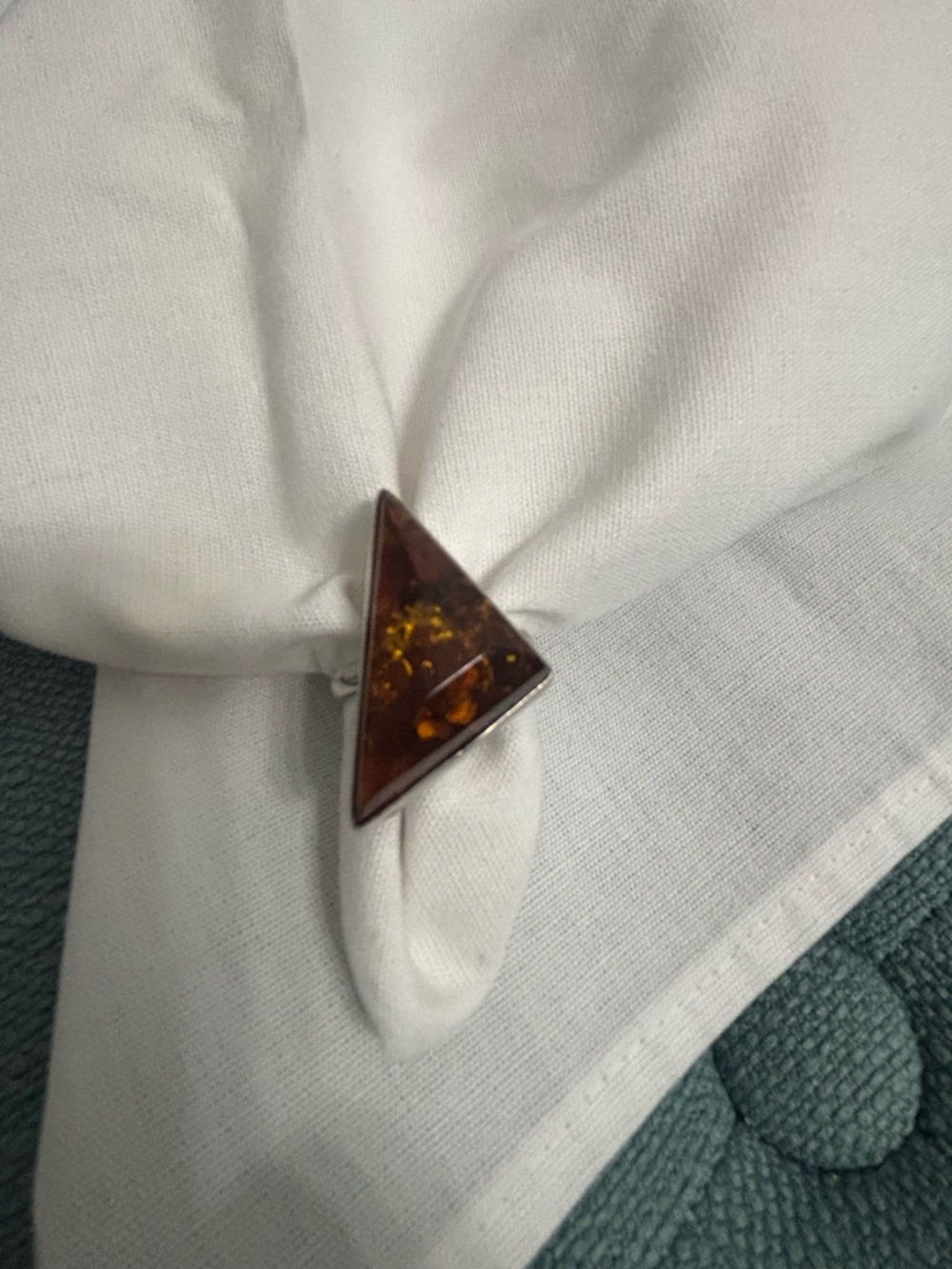 Sterling Silver Triangle Amber Statement Ring - Brown Amber - Picture 3 of 4
